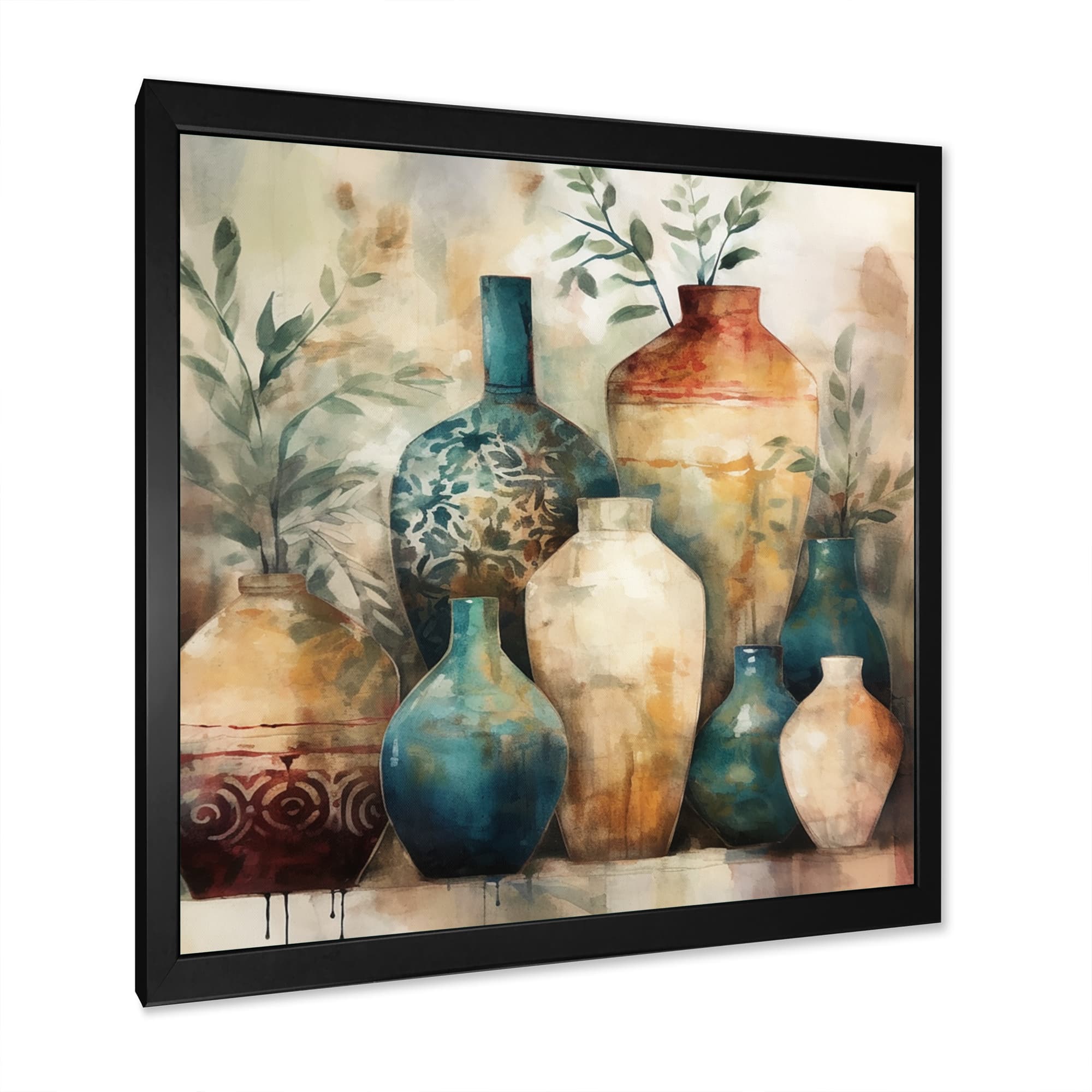 Designart "Green And Orange Artisanal Boho Pottery I" Boho Pottery Framed Canvas Art Print